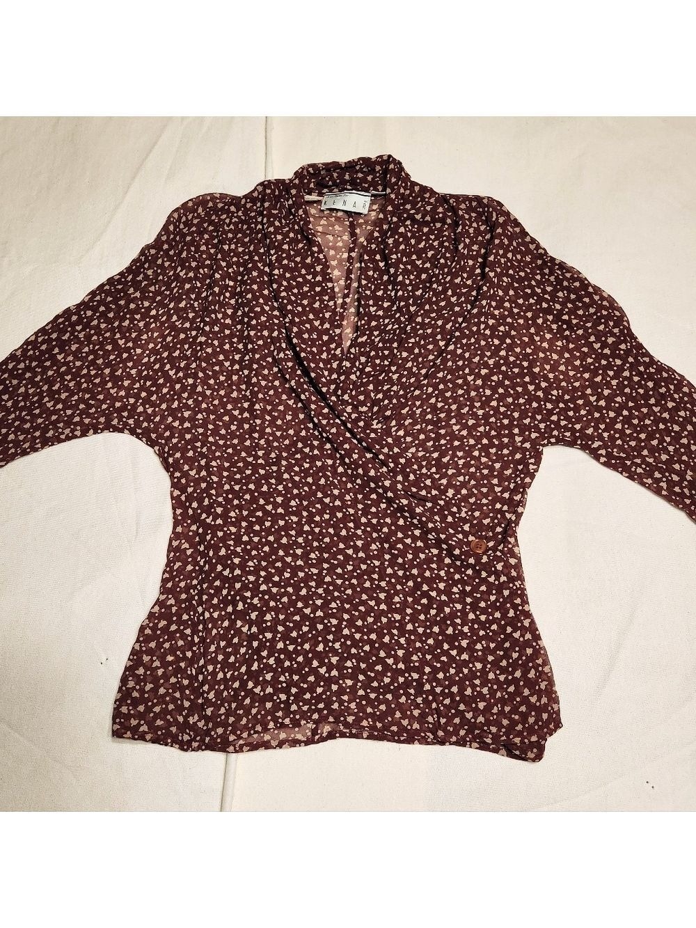 Ann Tjian Kenar Silk Floral Brown Beige Blouse Small - Picture 7 of 11